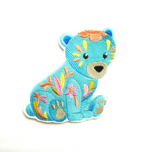Ours bleu assis thermocollant, embroidery patch, ourson bleu