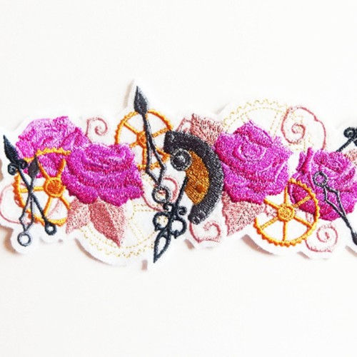 Patch broderie thermocollant roses steampunk, embroidery patch