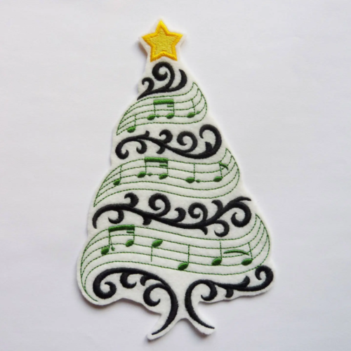 Sapin de noël notes de musique écusson patch broderie thermocollante