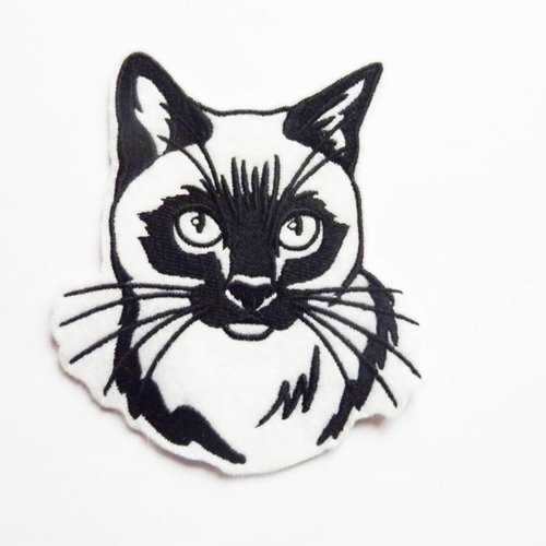 Broderie thermocollante, patch thermocollant, tête de chat