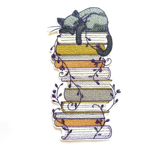 Broderie thermocollante, patch thermocollant, chat sur des livres