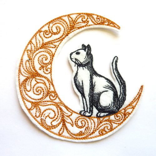 Broderie thermocollante, patch thermocollant, chat sur la lune