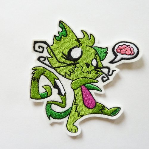 Patch chat zombi thermocollant, embroidery patch (cat)