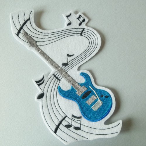 Grand écusson guitare (2 couleurs) thermocollant,embroidery patch, guitar patch