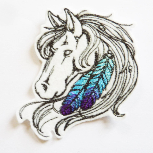 Tête de cheval (2 couleurs) thermocollante, embroidery patch, horse patch, ecusson thermocollant