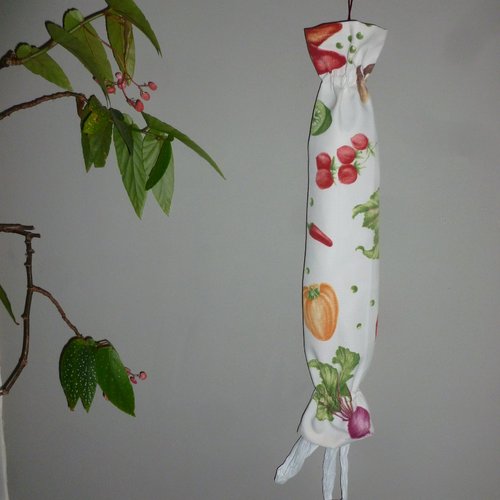 Sac à sacs en tissu blanc imprimé de tomates, poivrons et autres  légumes