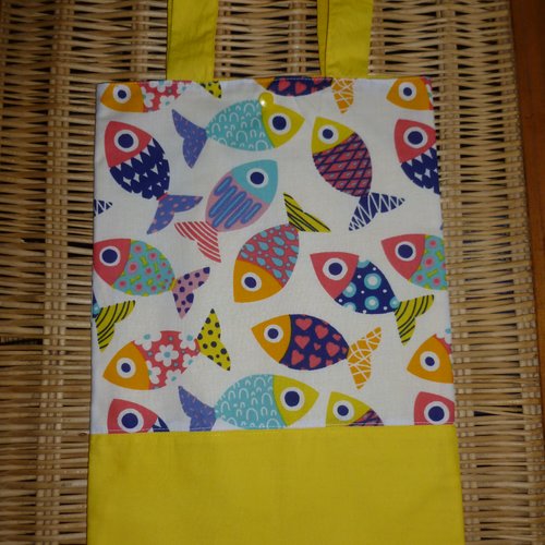 Sac,sac enfant ,en tissu imprimé avec deux anses ,tote bag  pour la bibliothèque, sac pour la maternelle,(poissons)