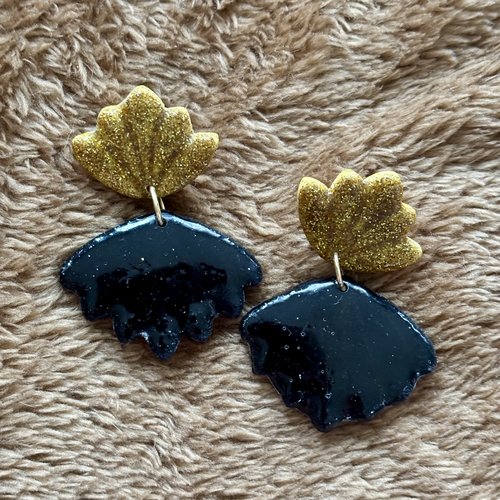 Boucles d’oreilles « cauri » en pâte polymère fait-main