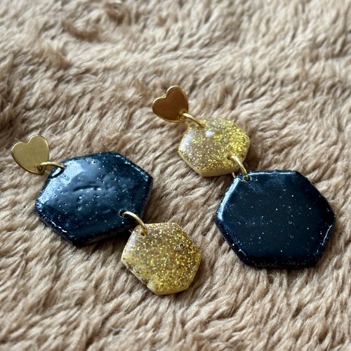 Boucles d’oreilles « asymétrie » en pâte polymère fait-main