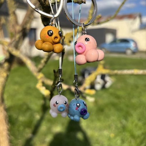 Porte-clés « poulpy » en pâte polymère