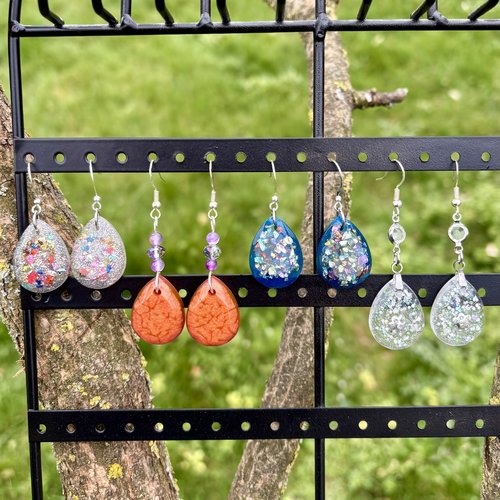 Boucles d’oreilles « cabochon » en résine - plusieurs couleurs dispo
