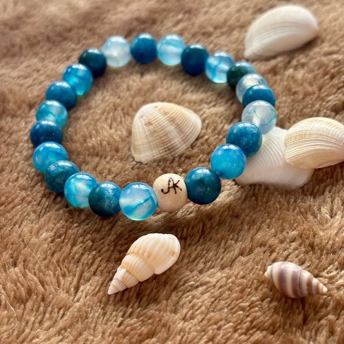 Bracelet en perles naturelles agate et apatite bleu