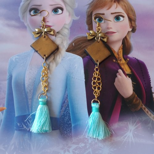 Boucle d'oreilles géométrique losange et pompons