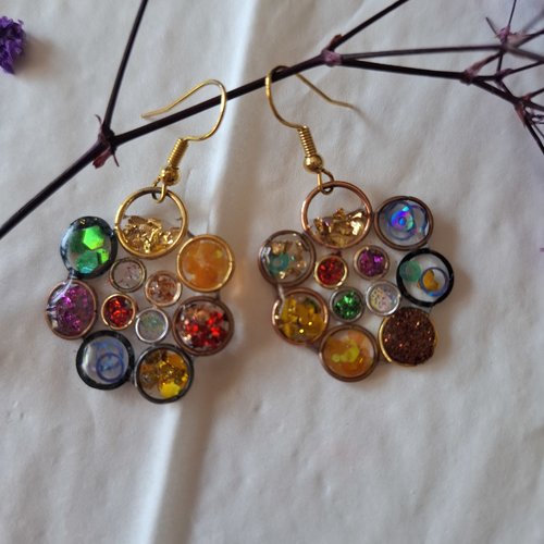 Boucles d’oreilles vitrail coloré