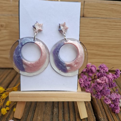 Nuit étoilée – boucles d’oreilles célestes rose & violet