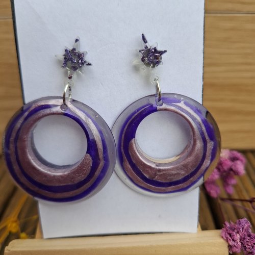 Galaxie pourpre – boucles d’oreilles élégantes violet & rose nacré