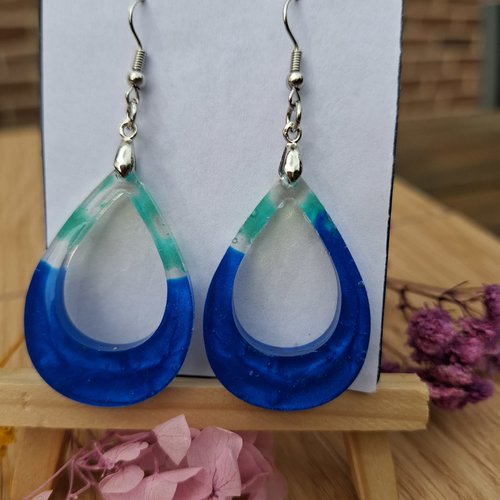 Écume marine – boucles d’oreilles goutte bleu & lagon