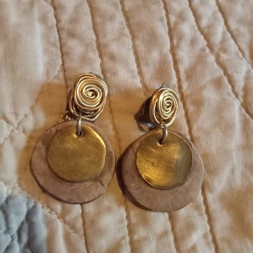 Boucles d'oreilles bois et cuivre