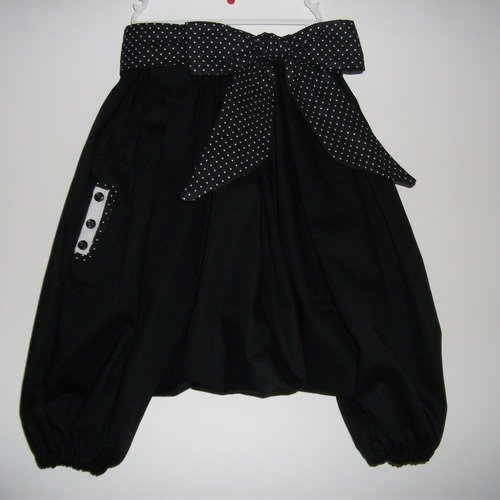 Sarouel enfant noir avec jolie ceinture bicolore du 2 au 12 ans