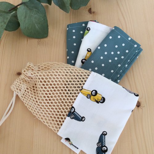 Mouchoirs tissu et leur filet "vieilles voitures"