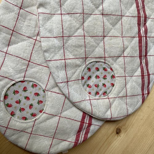 Set de table en linge ancien recyclé - torchon aux fraises