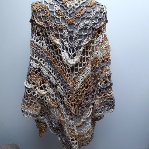 Chale au crochet boheme moutarde gris