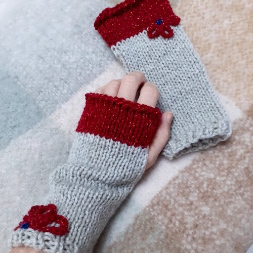 Mitaines longues tricotees main uniques