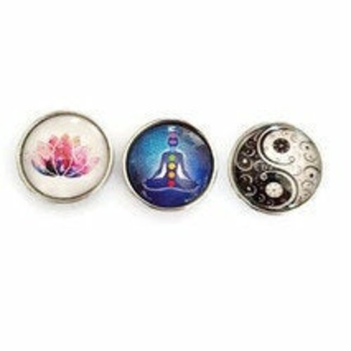 Snap bouton pression 18mm zen au choix: fleur de lotus, yin yang, chakras.