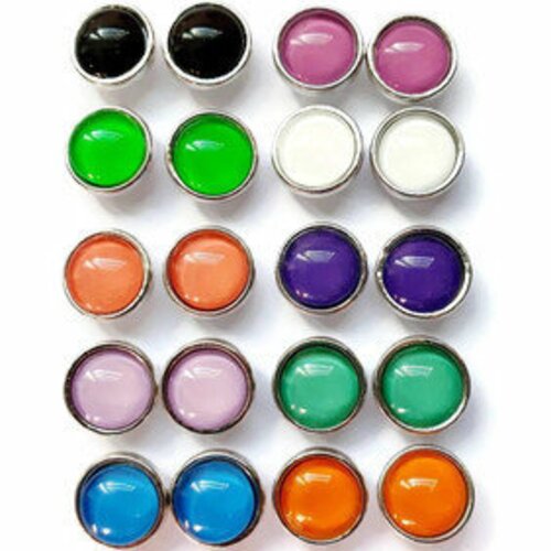 Boutons pression snap mini 12mm à cabochon de verre multicolores: paire au choix