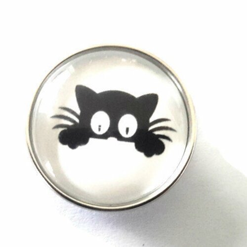 Bouton pression à cabochon de verre joli petit chat en noir et blanc