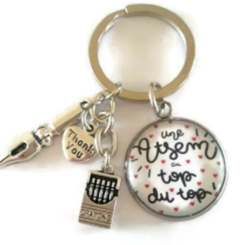 Porte clé à cabochon de verre atsem au top au top!