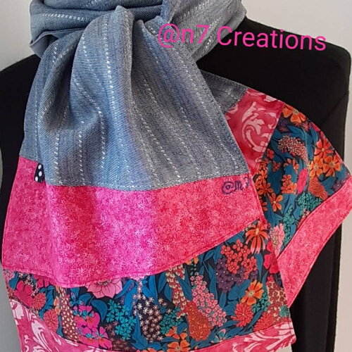 Echarpe foulard bleu et rose