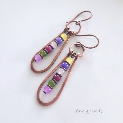 Boucles d'oreille en cuivre et perles de jade