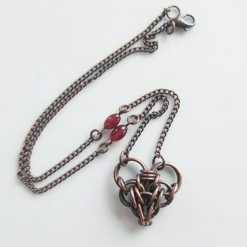 Collier coeur, collier chainmaille, coeur en cuivre