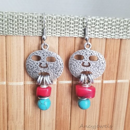 Boucles d'oreilles bohème corail et turquoise