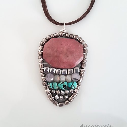Collier boho rhodonite et labradorite