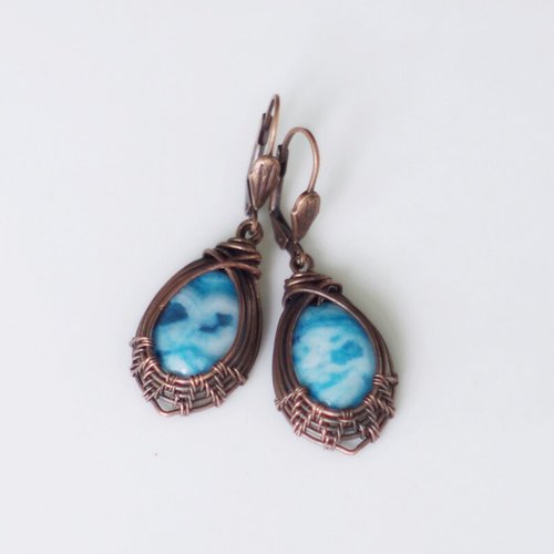 Boucles d'oreilles en pierre naturelle, boucles d'oreilles romantiques cuivre jaspe
