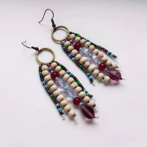 Longues boucles d'oreilles perles bohème, boucles pendantes poétiques