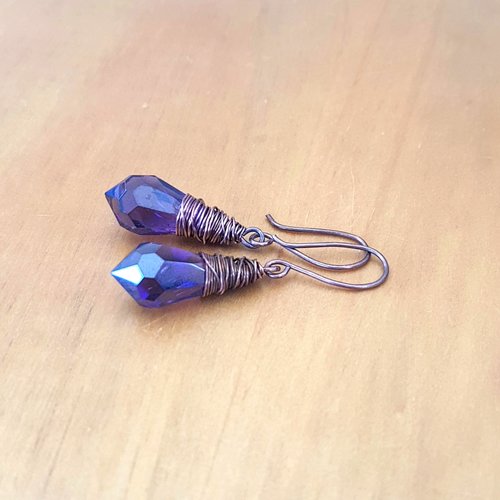 Petites boucles d'oreilles gouttes facettees