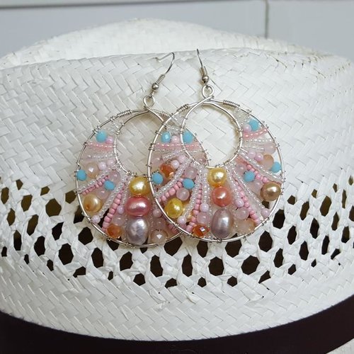 Créoles boho perles d'eau douce