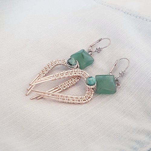 Magnifiques boucles d'oreilles jade et jaspe