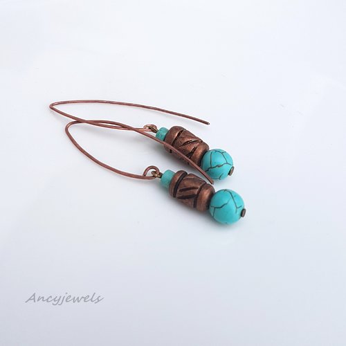 Boucles d'oreille bohème en cuivre et turquoise