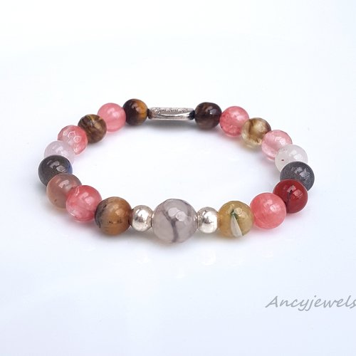 Bracelet bohème tourmaline labradorite agate
