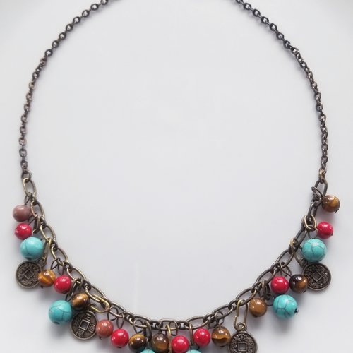 Collier court bronze et perles