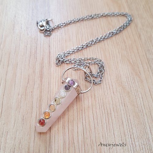 Collier pendentif pointe de quartz rose