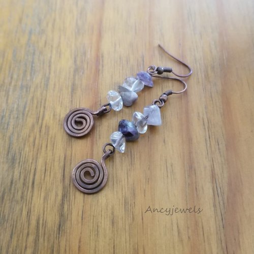 Boucles d'oreille en cuivre vieilli, boucles d'oreilles bohème perles