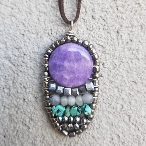 Boho collier jaspe et labradorite, pendentif fait main perles