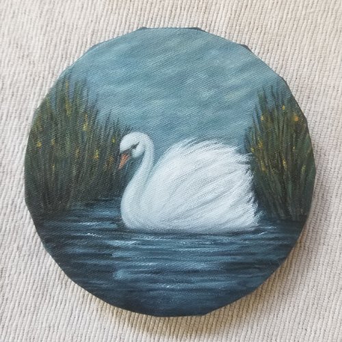 Mini tableau rond cygne blanc