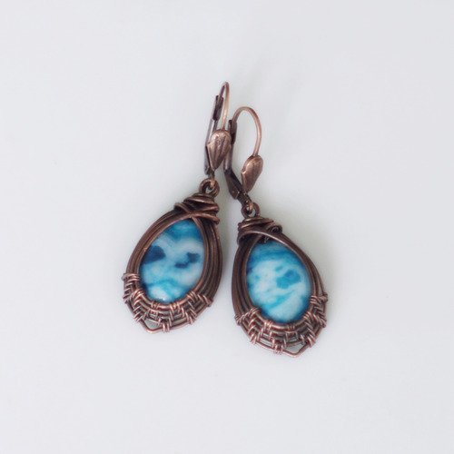 Boucles d'oreilles en pierre naturelle, bleu boucles d'oreilles en jaspe