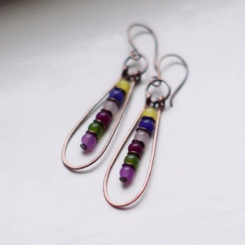 Boucles d'oreille en cuivre et perles de jade